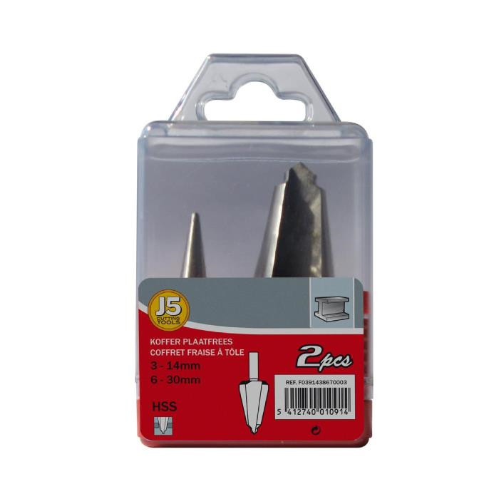 Coffret de 2 fraises à tôles coniques de 14-30 mm Coffret de 2 fraises à tôles coniques de 14-30 mm