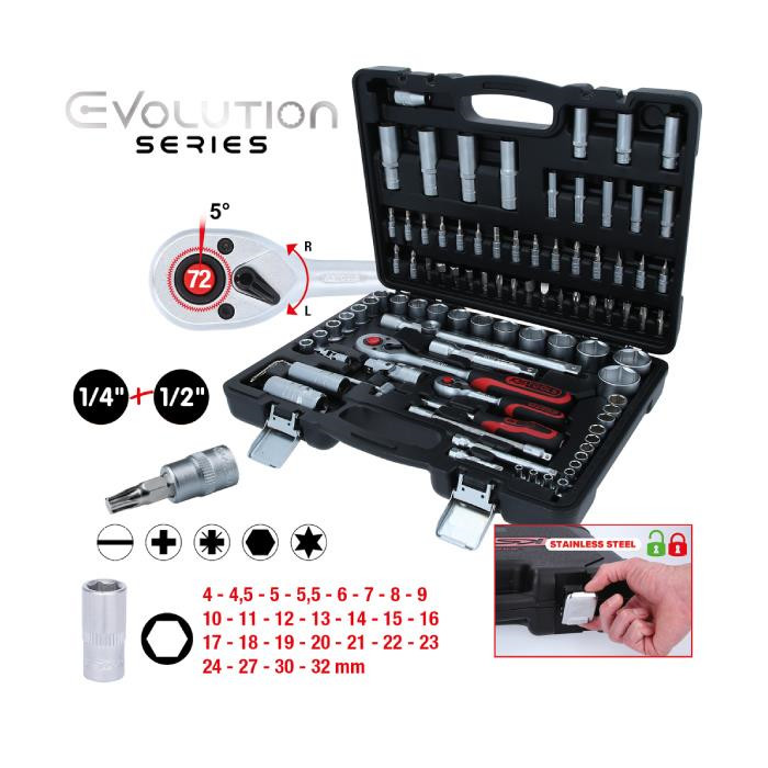 Coffret de douilles en 1/4" et en 1/2" - 94 PCS Coffret de douilles en 1/4" et en 1/2" - 94 PCS