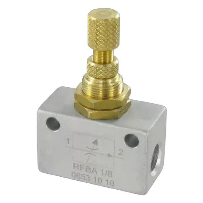 Régulateur de débit, version "EN LIGNE" - Régulation par volant moleté - Version bidirectionnelle Régulateur de débit, version "EN LIGNE" - Régulation par volant moleté - Version bidirectionnelle